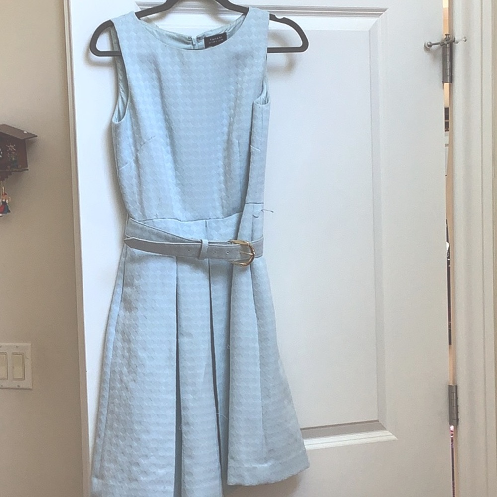 Baby blue belted dress. Brand: Tahari